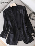 Yipinpay Summer New Japanese Fashion Shiny Acetate Satin Small Women's Blazers Jacket Elegant Designer Slim Saggy Silky Ladies Suit