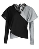Yipinpay and Autumn Sexy Ladies Casual Women Colorblock Contrast Lace V-Neck Wrap Sweater Long Sleeve Knit V-Neck New 2023