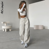 yipinpay Leg Pants Y2k Baggy Pants Women Cargo Pants Drawstring Joggers Streetwear Outfits Summer Solid Casual High Waisted Trousers