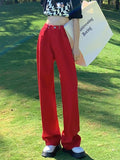 Yipinpay Oversized Wide Leg Jeans Mujer Casual Loose Streetwear Red Baggy Jeans Korean Fashion Boyfriend Mom Jeans