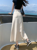 Yipinpay Denim Skirts Womens Summer Casual High Waisted Pocket Midi Skirt Ladies Korean Fashion Mermaid Skirt Female