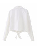 Yipinpay Fashion Women Solid Blouses Shirt 2023 New Summer Female Long Sleeve Bow Tops Turn Down Collar Single Breasted T-Shirts