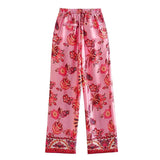 Yipinpay 2023 Women Pants Sets Pink High Waist Pants For Women Vintage Print Woman Trousers Streetwear Casual Summer Women's Pants