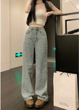 Yipinpay Women High Waisted Wide Leg Mop Pants Pearl Straight Jeans Baggy Pants Y2k Jeans Pantalones De Mujer Femme Vintage New