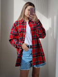 Yipinpay Bright Gingham Oversized Shirts For Women Street Style Casual Shacket Blouses And Tops Single-Breasted Autumn 2023