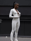 Yipinpay Solid Black Bodycon Jumpsuit Women Sporty Rompers Slim Fit Fitness Fall Outfits Long Sleeve Zipper Elastic One Piece