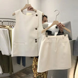 Yipinpay Knee Skirt Suits Fashion OL White Blazer Vest Women Jacket 2023 Summer Slim Elegant Two Piece Outfits Sets