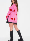 Yipinpay Women Y2K Grunge Vintage V-neck Ribbed Trim Sweaters Jacket Heart/Flower Print Button-down Cardigan Fall Streetwear
