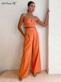 Yipinpay Elegant Orange High Waist Pants Pleated Wide Legs Cotton Linen Trousers Office Ladies 2023 Breathable Pants Summer