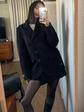 Yipinpay Woolen Lapel Blazer Coat Coats Women Long Sleeve Single Breasted Loose Jackets Winter Fashion Packet Lady Overcoat
