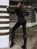 Yipinpay Shoulder Pads Long Sleeve Jumpsuit Women Summer Cross Bandage Sexy Jumpsuits Femme Black V-Neck Bodycon Overalls