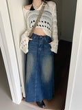 Yipinpay Vintage Long Denim Skirt Woman Jean Skirts For Ladies A Line