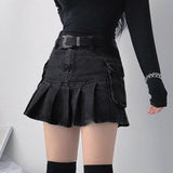 Yipinpay Punk Black Denim Mini Skirt Pleated Women Sexy Grunge High Waisted Pocket Patchwork A-line Jean Skirt E Girl Streetwear