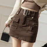 Yipinpay Women Summer Cargo Skirt High Waist Korean Version Y2k Fashion Casual Denim Skirts Style Pants Vintage A-line Women's Clothing