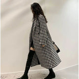 Yipinpay & Blends Vintage Black White Houndstooth Coat Women Autumn Chic Long Trench Coats Notched Neck Suits Jackets Femme