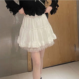 Yipinpay Kawaii Fashion White Mini Skirt Women Lace Ruffle Patchwork Japanese Cute Fairycore High Waist Lolita Skirt Tutu Summer