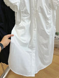 Yipinpay Drawstring White Lantern Short Sleeve Shirt Dress Vestidos Elegantes Para Mujer Maxi Dress Single Breasted Women Dresses