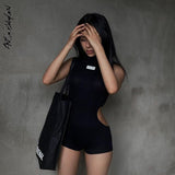 yipinpay Black Jumpsuits Hollow Out Playsuits Y2K Summer Clothes Sexy Romper Streetwear One Piece Bodysuit Bodycon Playsuit