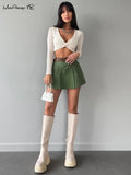 Yipinpay Street Green High Waist Shorts Skirts Female Summer Sexy Mini Pleated Shorts Fashion Casual Cotton Shorts 2023 Zip