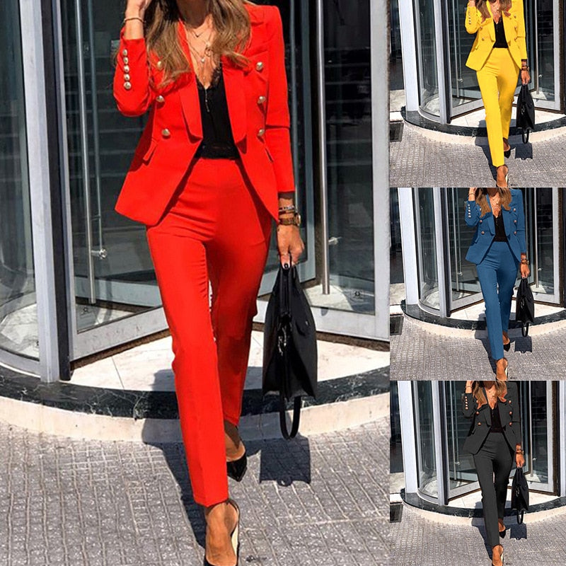 Yipinpay & Winter Spring and Autumn Women's Suits Solid Color Two-piece Suit Set Jacket + Pants Office Professional 2023 Fashion