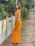 yipinpay 2023 Fashion Knitted Y2K Aesthetic Boho Beach Party High Waist Long Dress Sexy Women Hollow Out Maxi Skirt Vintage Summer