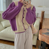 Yipinpay Puff Sleeve Twist Sweater Short Pull Winter Cardigans Women Chic Contrast Vintage Crop Sweaters Women Sueters