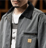 Yipinpay Autumn/Winter Detroit Washed Old Canvas Jackets Felt Style mens jacket Japanese Streetwear Korean Fashion Harajuku