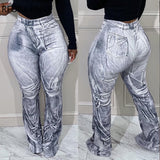 Yipinpay Women Fashion Clothes Do Old Elastic Waist Flare Pants Full Length Pencil Jeans
