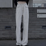 Yipinpay Waist Baggy Jeans for Women 2023 Fashion Straight Wide Leg Pants Black Side White Denim Trousers Y2k Streetwear Female