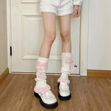 Yipinpay Women Furry Y2K Ribbed Knit Leg Warmers Lolita Knee High Socks Boot Cuffs Slouch Socks with Bow New Year 2023 Boot Cover