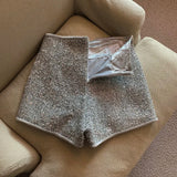 Yipinpay for Women Sexy High Waist Silver Sequins Short Mujer Y2k Straight Wide Leg Casual Cargo Pantalones Cortos De Mujer