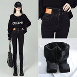 Yipinpay High Waist Thick Thermal Skinny Jeans Women High Elastic Slim Pencil Pants