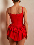 Yipinpay Fashion Womens Cami Bodysuits Sleeveless Spaghetti Strap V Neck Ruffle Playsuit Leotard Tops Skin Friendly Streetwear