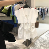 Yipinpay Collar Mini Single Breasted Shirt Dress Women Summer Slim A Line Waist Short Sleeveless Dresses Casual Wild Y2k Vestidos