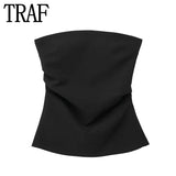 Yipinpay 2023 Black Tube Top Female Off Shoulder Corset Tops For Women Ruched Sleeveless Summer Top Woman Fashion Backless Sexy Tops