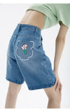 yipinpay Women's Straight Shorts Jeans High Waist Street Summer Vintage Five-point Pants Design Casual Ladies Denim Wide Leg Shorts