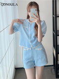 Yipinpay Summer Women's Short Sets Korean Style Fashion Short Sleeve Top and Shorts 2 Piece Set Outfit Suit with Shorts for Women