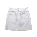 Yipinpay Silver Mini Skirts For Women Faux Leather High Waist Short Skirt Woman Fashion Pockets Streetwear Y2k Women's Summer Skirts