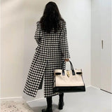 Yipinpay & Blends Vintage Black White Houndstooth Coat Women Autumn Chic Long Trench Coats Notched Neck Suits Jackets Femme