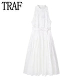 Yipinpay Cut Out White Dress Women Embroidery Long Dress Women Fairycore Summer Dresses Woman Elegant And Pretty Women's Dresses