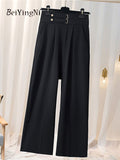 Yipinpay 2023 Vintage Wide Leg Pants Female High Street Loose Buttons Harajuku Black Suit Pants Womens Elegant Leisure Trousers