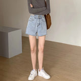 Yipinpay Fashion Women's Denim Shorts High Waisted For Summer Solid Raw Edge Korean Version Casual Hollow Out Wide Leg Jean Pants