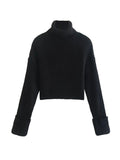 Yipinpay Black Turtleneck Women Sweater Cropped Knitted Sweater Woman Winter Thick Sweaters For Women 2023 Pullover Ribbed Knit Top