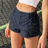 yipinpay Shorts Women Low Waist 2023 Summer Streetwear Vintage Y2k Clothes Asymmetric Pocket Casual Shorts Button Biker Shorts Women 911