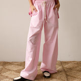 Yipinpay Women Y2K Aesthetic Wide-Leg Pants Stripe Drawstring High Elastic Waist Trousers Spring Fall Retro Sweatpants Bottoms