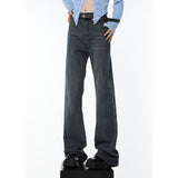 yipinpay Blue High Waist Women Jeans American Fashion Streetwear Wide Leg Jean Female Denim Trouser Straight Baggy Denim Pants
