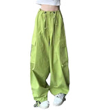 yipinpay Pants Y2k Cargo Pants Women Fashion Drawstring Trousers Pockets High Waist Straight Casual Loose Wide Leg Pants Sweatpants