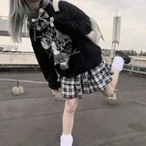 Yipinpay Gothic Mall Goth Plaid Skirt Women Harajuku Punk Rivet Black Double-layer High-waisted Mini Skirts Dark Academia Grunge