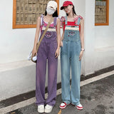 Yipinpay Purple Retro Overalls Baggy Jeans For Women's Fashion Summer Casual Female Romper Jumpsuit Denim Trousers Loose Pants Korean