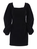 Yipinpay Evening Puff Sleeve Women's Velvet Dress Winter Black Sexy Bodycon Dress Square Collar Formal Dresses Elegant 2023